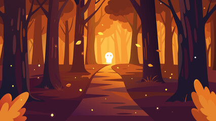 A Magical Autumn Forest where the Leaves Glow with Warm and Enchanting Light