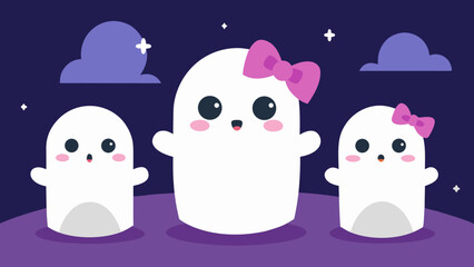 A Group of Cute Baby Ghosts Wearing Different Colored Bows Floating Around Happily