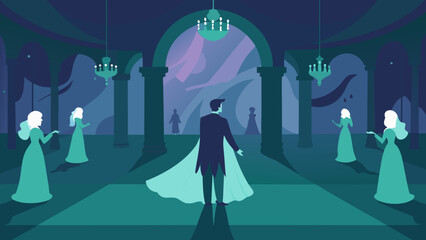A Grand Haunted Ballroom with Spectral Couples Waltzing Under a Crystal Chandelier