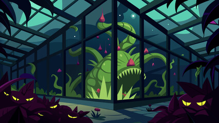 A Spooky Overgrown Greenhouse Filled with Various Monstrous and Carnivorous Plants