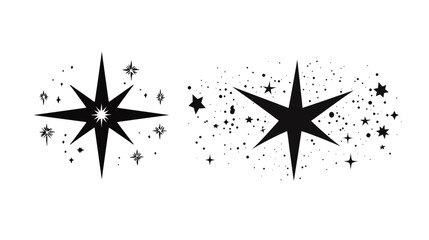 North Star glimmer silhouette vector art featuring a radiant celestial star with sharp beams and minimalist outline, symbolizing guidance, navigation, and cosmic beauty&mdash;ideal for spiritual, 