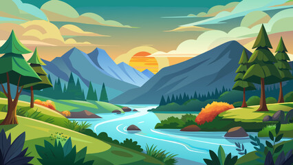 summer landscape with lake and mountains
