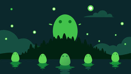 A Swarm of Green Fireflies Magically Forms the Shape of a Ghost in the Night