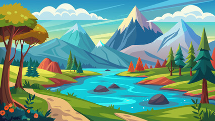 Fototapeta premium summer landscape with lake and mountains