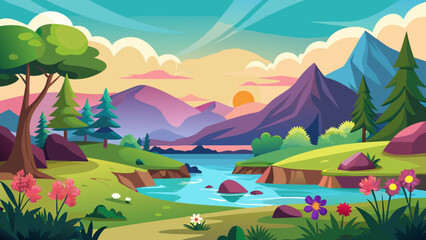 Obraz premium summer landscape with lake and mountains