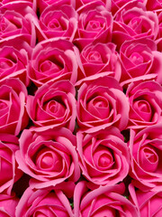 Handmade Pink Rose soap. Luxurious crafted floral designs for bath experience. Full frame. View from above. Close-up.
