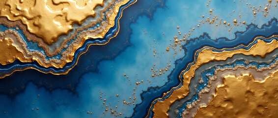 Golden blue layered stains, abstract art background
