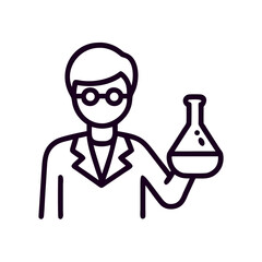 Scientist holding laboratory flask in minimalist outline style  