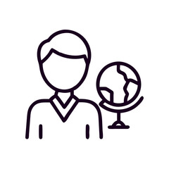 Person standing next to a globe symbolizing the concept of Back to school  