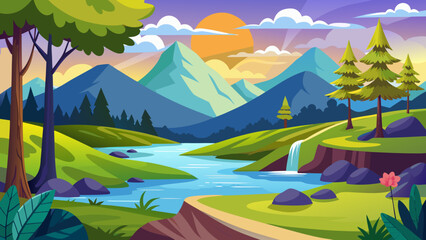 summer landscape with lake and mountains