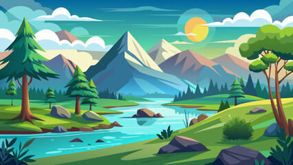summer landscape with lake and mountains