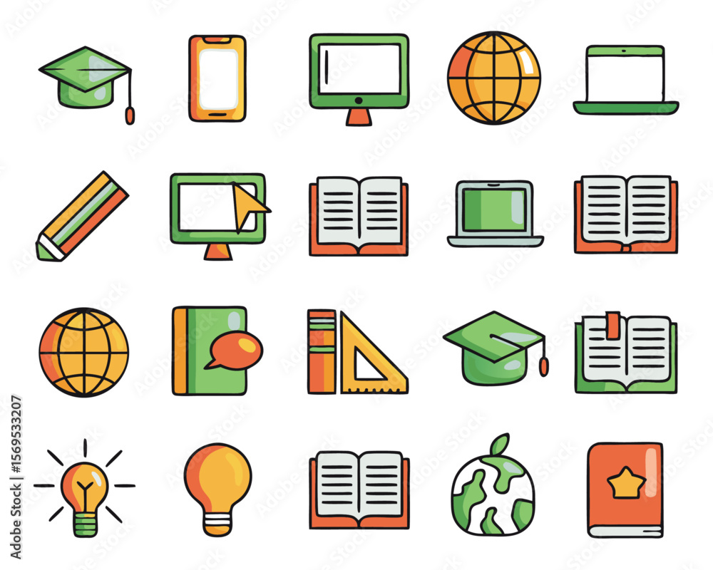 Aufkleber modern minimal graphic design concept representing online learning digital education and e book reso