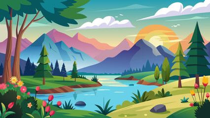 Obraz premium summer landscape with lake and mountains