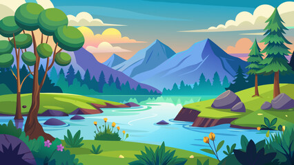 Obraz premium summer landscape with lake and mountains