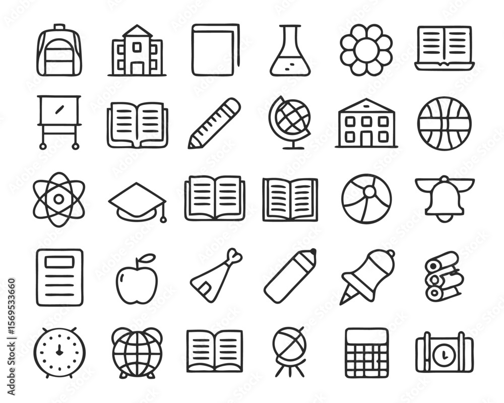 Poster comprehensive collection of forty distinct educational and learning themed graphical elements presen