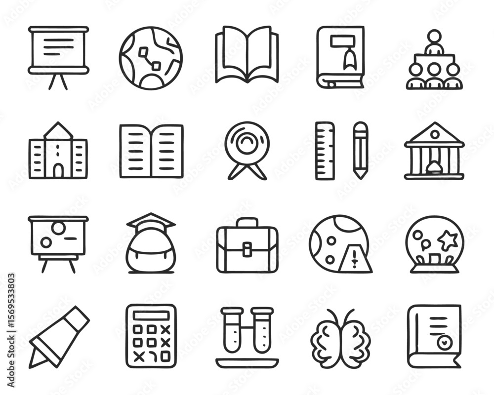 Fototapete comprehensive collection of forty distinct educational and academic symbols presented in a clean mod