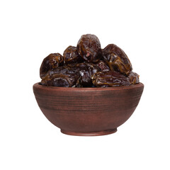 Dried dates in a glass bowl isolated on white background