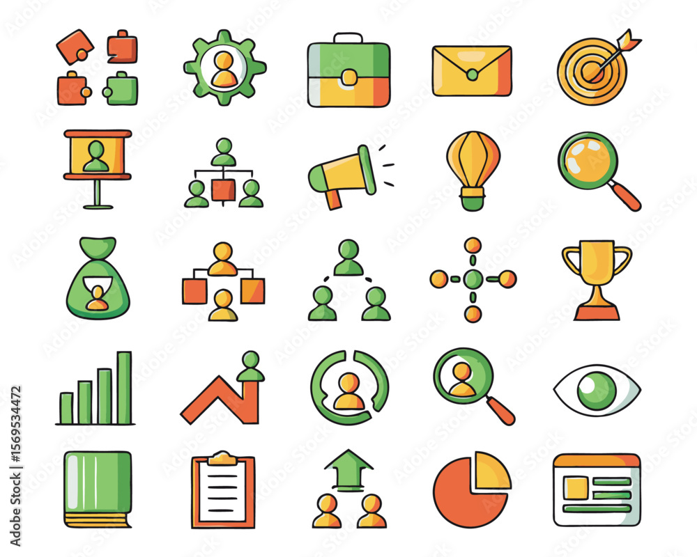 Poster comprehensive business growth collection featuring startup planning financial analysis team collabor