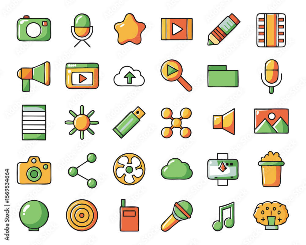 Poster comprehensive collection of creative symbols representing artificial intelligence encompassing visua