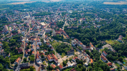 A panoramic aerial view of the city Zeitz in Germany on a sunny day in spring