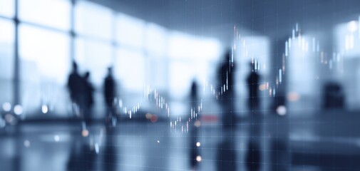 The growth graph illustrating finance trends and silhouettes of business professionals.