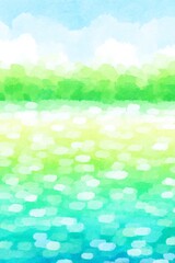 Obraz premium Vibrant watercolor landscape with soft color transitions.