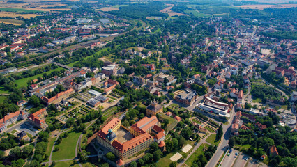 Fototapeta premium A panoramic aerial view of the city Zeitz in Germany on a sunny day in spring