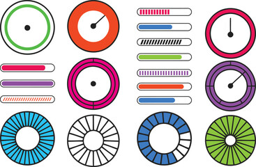 Colorful Circular Progress Indicators  Bar Charts UI Design Elements