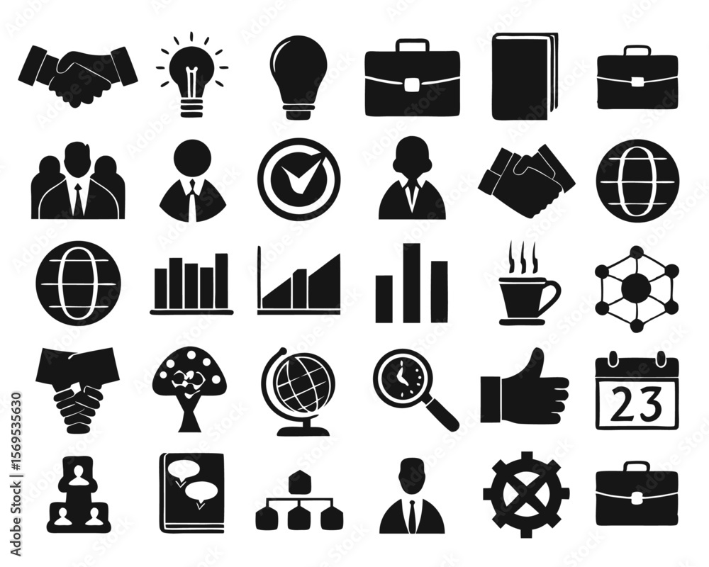 Poster comprehensive collection of professional business and teamwork line graphics perfect for user interf