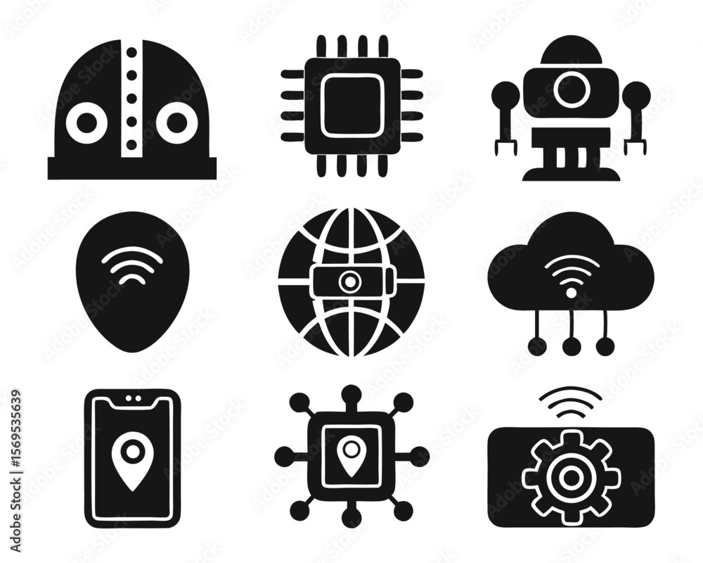 Aufkleber comprehensive collection of futuristic technology symbols including 5g connectivity artificial intel