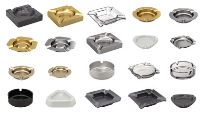 Set of ashtrays made from different materials - 3D illustration
