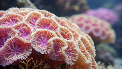 Red coral reef underwater scene with tropical marine life in the sea or aquarium