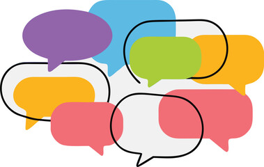 Colorful Speech Bubbles Grouped Together Depicting Communication and Conversations on a White Background