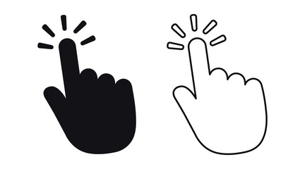 Click hand cursor flat and outline icon vector set