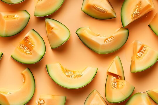 Sweet Melon Slices with Flatlay, and Orange.