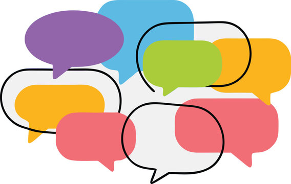 Colorful Speech Bubbles Grouped Together Depicting Communication and Conversations on a White Background