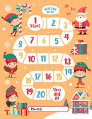 This charming and dynamic game board calendar featuring Santa Claus and elves is your ready-made solution! Ideal for creating unforgettable advent calendars, reward systems, or engaging holiday games.