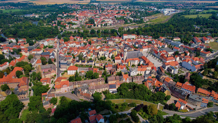 A panoramic aerial view of the city Weißenfels in Germany on a sunny day in spring