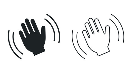 Hand waving, hello flat and outline vector icon set