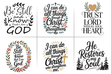 Bible Verses Typography T-Shirt Bundle &ndash; Inspirational Christian Quotes, Scripture Lettering, Jesus Crosses & Faith Symbols &ndash; Perfect for Shirts, Mugs, Gifts &ndash; Editable Vector Design Set