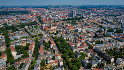 Obraz premium A panoramic aerial view of the city Leipzig in Germany on a sunny day in spring