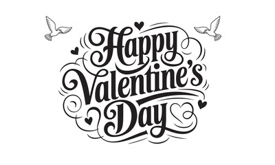 happy valentine day,typography design,Happy Valentine's Day. Handwritten calligraphic lettering with hearts on white background.