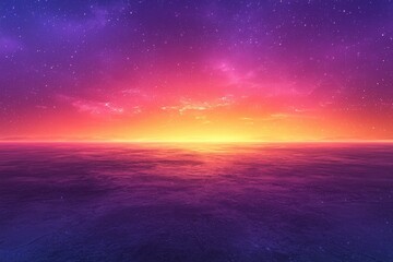 Vibrant Horizon Over Ocean with Stars ocean stars vibrant horizon sunset sunrise sea sky colorful purple pink orange yellow landscape nature seascape atmosphere cosmos space reflection water calm vast