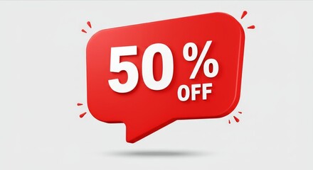 Vibrant red 50% OFF speech bubble