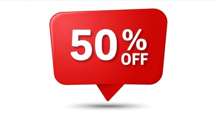 Vibrant red 50% OFF speech bubble