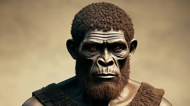 Australopithecus anamensis portrait looking at camera