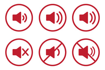Set of no sound, No speaker icon. Sound Icons. speaker mute icon sign. Volume Off symbol. Silent mode icons