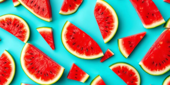 Vibrant seamless pattern of juicy watermelon slices on a bright blue background ,  print,  pattern - Powered by Adobe