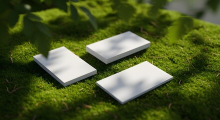 Blank business cards on moss background