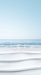 Minimalist Beach Serenity with Gentle Waves beach waves minimalist ocean sea water foam sand texture white blue sky horizon nature landscape seascape abstract serene calm tranquil peaceful clean soft